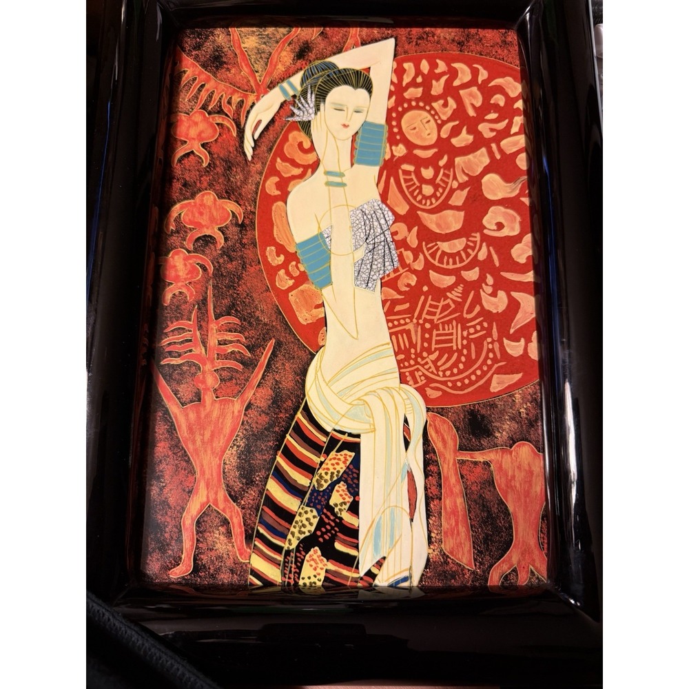 Ting Shao Kuang  June Bride cracked eggshell inlay Lacquer Framed